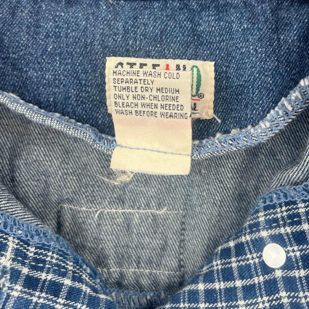 Stefano International Vintage Denim Vest Size M Blue Plaid Yoke 90s Utility‎